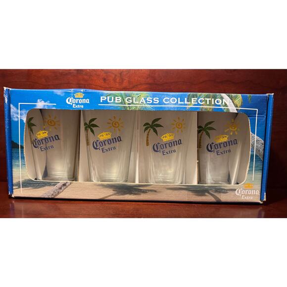 2007 Corona Extra Pub Glass Collection 16oz Beer Glasses Gift Set Four 4 Glasses - Picture 1 of 12
